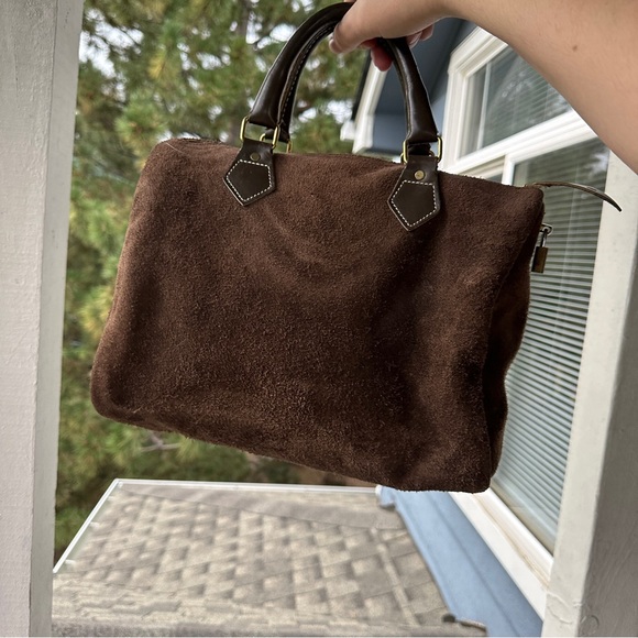 Vintage 70s Brown Suede Leather Doctor Bag Handbag Purse Chocolate Brown VTG - Picture 4 of 10